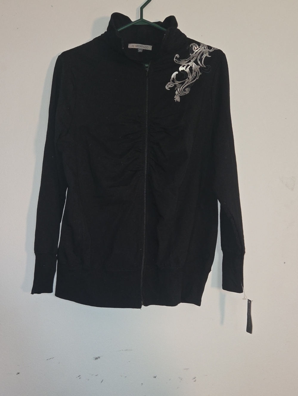 Addition Elle Black Zip-Up Jacket with Silver Scroll Accent